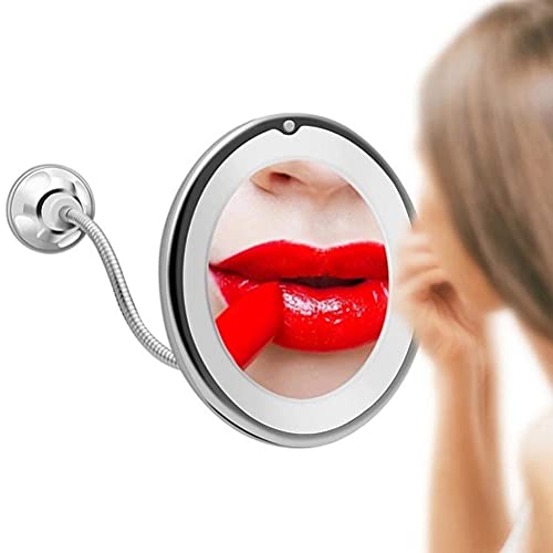 LED Makeup Mirror with 10X Magnification & Suction Cup - White