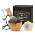 Shaving Brush Kit For Men, 4 In 1 Shaving Brushes Set Includes Badger Hair Shaving Brush, Wood Bowl, Stainless Steel Shaving Stand and Goat Milk Shaving Soap