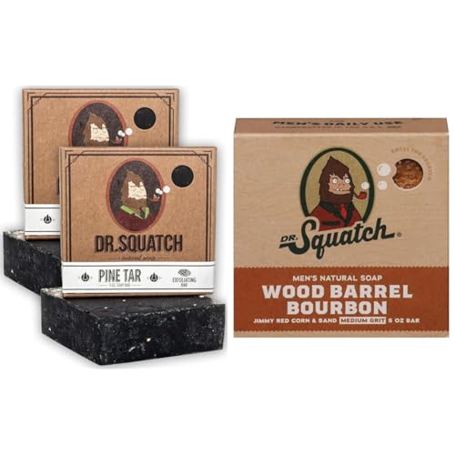Dr. Squatch 2-Pack Pine Tar Soap Bars and Bourbon Soap Bar Bundle