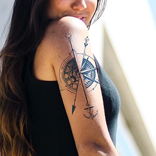 6 Sheets Semi Permanent Fake Waterproof Arm Temporary Tattoo Stickers Long Lasts 1-2 Weeks, Ship Boat Anchor Rope Compass Scorpion Lighthouse Sailor Sea Arrow Natural Fading