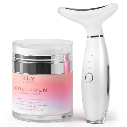 KLY Beauty 7-in-1 Beauty Facial Massager for Face and Neck ? Thermal & Vibrating Facial Tool for Wrinkle Reduction, Skin Firming, Skin Lifting and Skin toning| With Retinol Collagen Creme