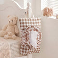 Brown Gingham Quilted Wipe Pouch with Ruffle & Zipper