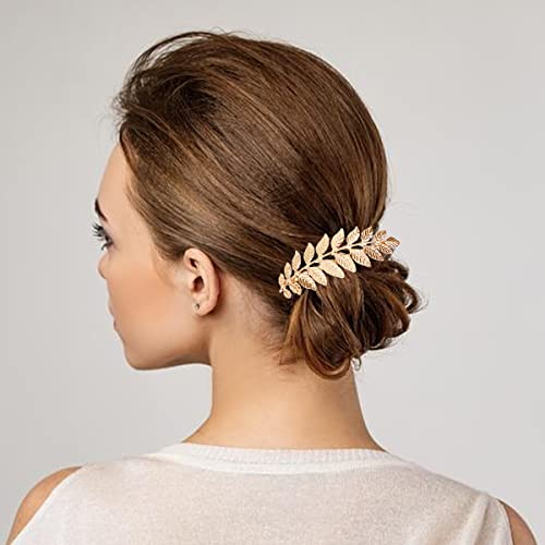 6 Pcs Leaf Hair Side Combs Gold & Silver Rhinestone Clips