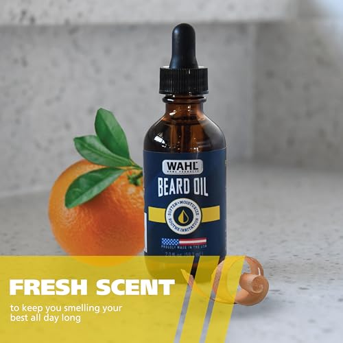 Wahl¢ç Beard Oil for Men ? Softens & Moisturizes Beard Hair, Soothes Skin Irritation - Contains Sweet Almond, Oat Kernel & Cinnamon Oils - Fresh Citrus Scent, 2.0 Fl Oz ? Model 3028692