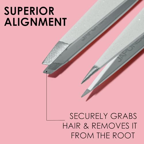 JAPONESQUE Pointed & Slant Tweezer Set - Precision Stainless Steel Eyebrow Duo