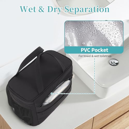 Travel Toiletry Bag, Portable Makeup Bag for Women Girls, Water-resistant Makeup Cosmetic Bag Travel Bag for Full-Size Toiletries, Accessories, Black