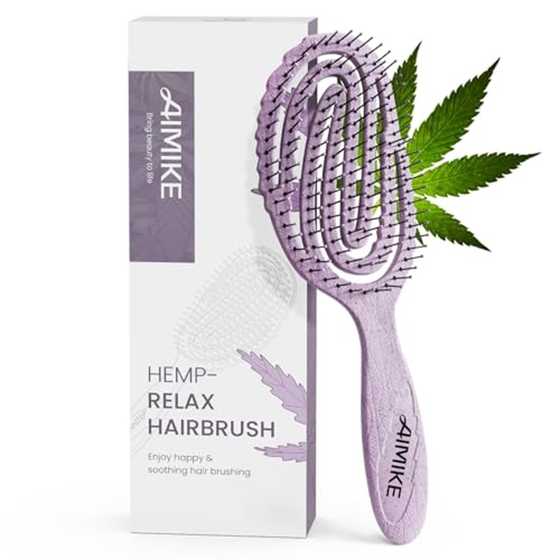 AIMIKE Hemp-Relax Detangler Hair Brush - Eco-Friendly Vented Brush for All Hair Types