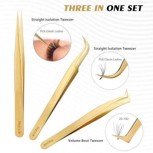 Etercycle Eyelash Extension Tweezers Set - 3 Precision Stainless Steel Tools