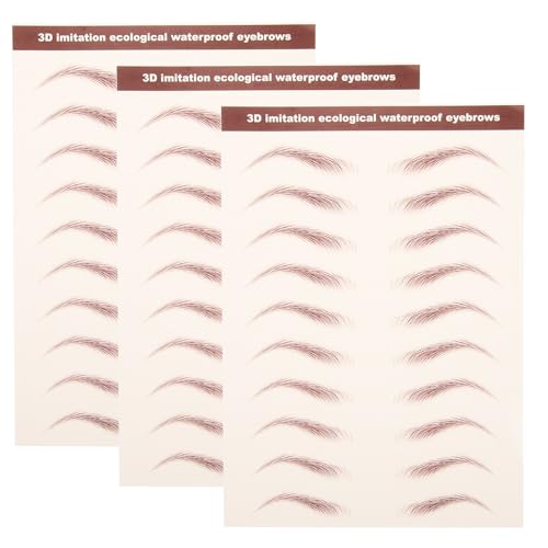 NOLITOY 3 Sheets 30 Pairs Eyebrow Sticker Waterproof, 3D Hair-Like Fake Eyebrows Transfers Stickers Peel Off Brows Grooming Shaping Makeup Sticker for Women Girls, Brown