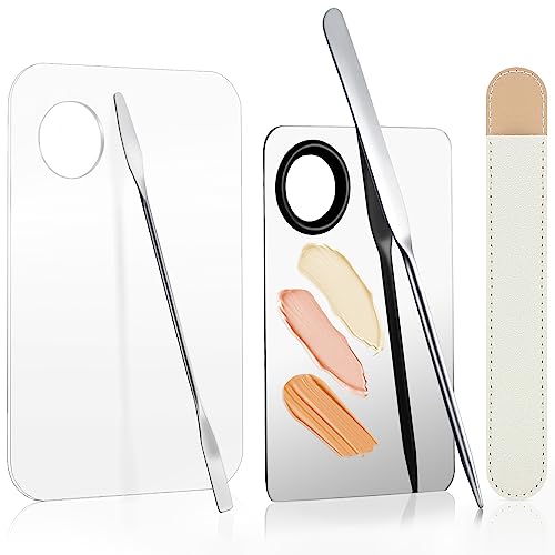 Transparent & Metal Makeup Spatula & Palette Set - 5pcs Korean Makeup Tools
