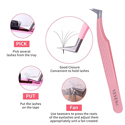 VEYES INC 1 pack L-Shaped Eyelash Extension Tweezers Lash Tweezers for Eyelash Extensions Pink