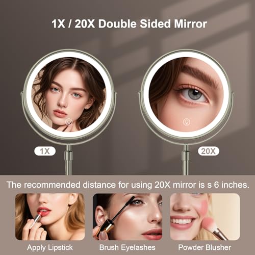 8.5" Makeup Mirror with Lights, 1X/20X Magnification, 3 Colors