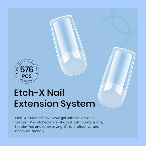 Beetles Medium Square Gel Nail Tips - 576 Pcs, 12 Sizes, Pre-Etched