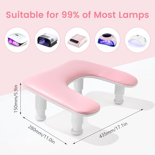 Quaferen 2nd Gen Pink Height-Adjustable U-Shaped Nail Arm Rest for Tech