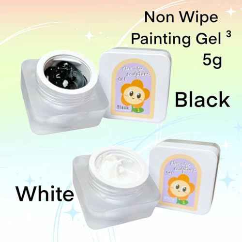 Nail Gel polish sculpture gel 5g black and white in colour clear stroke non wipe chrome applicable DIY at home embossed painting gel Nail solons mini 3D designs (Black and white, 5g)