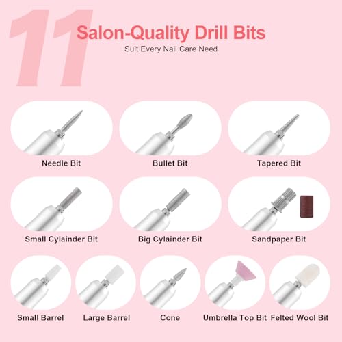 Electric 45000RPM Nail Drill Kit with LCD, Rechargeable USB-C Battery, Professional Manicure & Pedicure