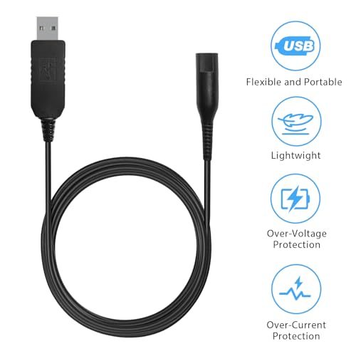 Vancle 12V Shaver Charger Cable for Braun Shaver Series 9 8 7 6 5 3 1, for Braun Razor 3040s 340s 310S 9385cc 370 720 760cc 790cc 720s-4 7865cc 9090cc 9290cc 9330s 5018s 7020s 9095cc 390cc