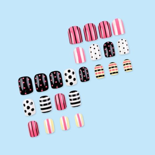 24pc Short Square Press on Nails with Summer Designs