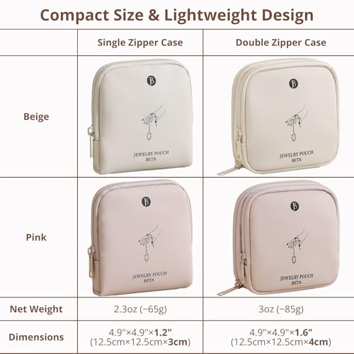 Tianzong Double Zipper Travel Jewelry Case for Women - Beige Waterproof PU Organizer with Gift Box