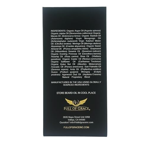 FULL OF GRACE Premium Beard Oil, Organic And Natural, With 22 Ingredients Including Argan, Jojoba, Abyssinian To Condition, Hydrate Beard And Moisturize Facial Skin | Fragrance: Oud | 30ml/1 fl oz