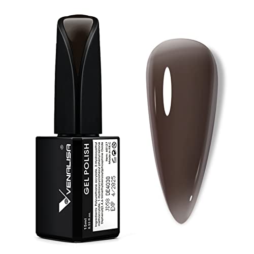 VENALISA 15ml Jelly Black Brown Gel Nail Polish, Neutral Jelly Black Gel Polish Sheer Brown Translucent Color Soak Off UV LED Nail Gel Polish Nail Art Starter Manicure Salon DIY at Home, 0.53 OZ