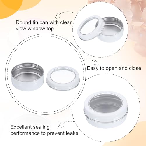 uxcell 2 Oz Tin Cans, 40 Pcs Aluminum Round Tins, Travel Sized Small Metal Tins Cosmetic Sample Containers with Clear Lid for Lotion Bars Beard Balms Candles, White