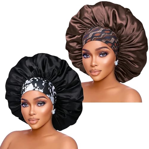 Silk Satin Bonnet for Curly Hair - 2pc Oversized Sleep Cap