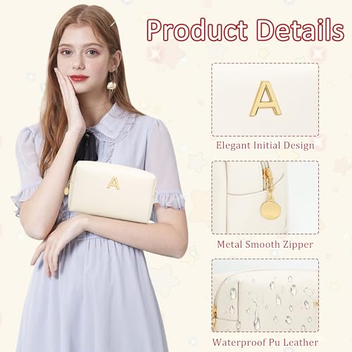 Personalized Initial Makeup Bag - Waterproof PU Leather Cosmetic Travel Bag