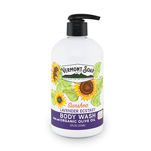 VERMONT SOAP Body Wash, Natural Body Wash with Shea Butter, Mild Gel Body Wash for Moisturizing and Soothing Skin, Fragrance Free Body Wash for Women & Men (Lavender Ecstasy, 12oz)