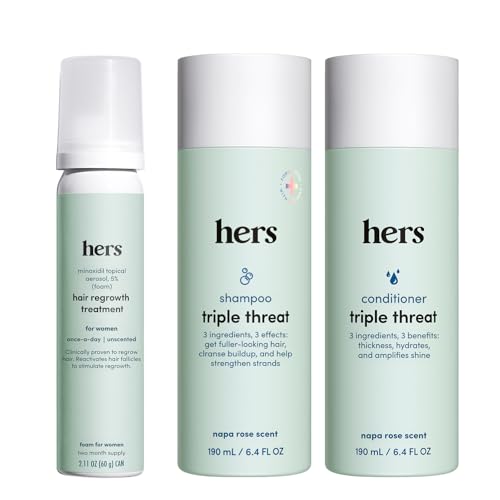hers Triple Threat Shampoo, Conditioner & Minoxidil Set - 5% Foam