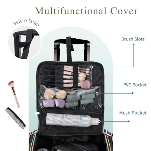 Rolling Makeup Train Case with 5 Bags & Wheels | Professional