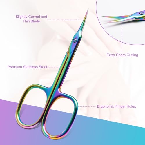 CGBE Cuticle Scissors Extra Fine Curved Blade, Super Slim Scissors for Cuticles Manicure Small Scissors with Precise Pointed Tip Grooming Blades, Eyebrow, Eyelash, and Dry Skin (Square Handle - Gold)