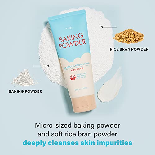 ETUDE Baking Powder B.B Deep Cleansing Foam, 5.4 fl.oz.(160ml) (21AD) | Perfect Cleansing and Peeling, Removes Pore Waste and Dead Skin Cells