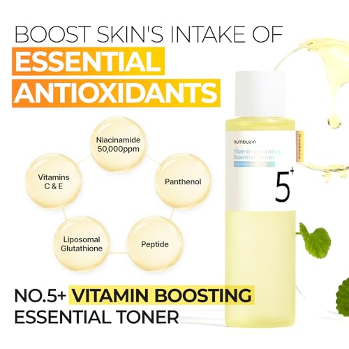 numbuzin No.5 Vitamin Boosting Essential Toner, Radiance-Boosting Vitamin Toner for Uneven & Dull Skin, Glutathione, Vitamin C, Niacinamide, First Step Skincare, 6.76 fl oz (200ml)
