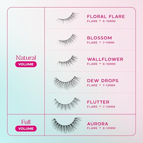 everGREEN Plant Lashes, Half Lashes, Strip Lashes, Natural Wispy Eyelashes, Fake Eyelashes, Plant Based Fibres, Flared & Natural Volume (Floral Flare) Half Lash