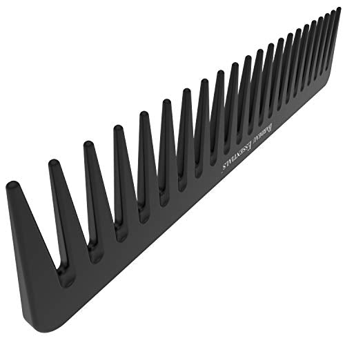 7 Inch Detangling Comb | Black Carbon Fiber | Large Wide Tooth Detangler Comb | For Straight or Curly Hair | Wet or Dry Hair | Professional Grade Styling Comb for Men and Women (Single Black)