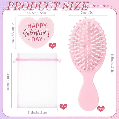 Yungyan 12 Set Galentine's Day Party Favors for Women Pink Heart-Shaped Mirror and Small Hair Brush with Organza Bag Party Supplies Cute Inspirational Gift Sets for Bestie Birthday Bridal Shower