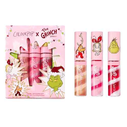 ColourPop x The Grinch Merry Grinchmas Swirl Tinted Lip Gloss Makeup Kit - Vegan Hydrating Lip Gloss Set with Sugar Cookie Flavor - Limited Edition Holiday Makeup Gift Set (3 Count)