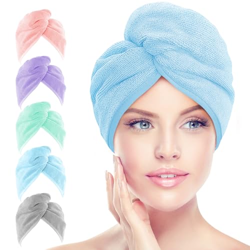 Microfiber Hair Towel Wrap, 5 Pack 26"×10" Fast Dry