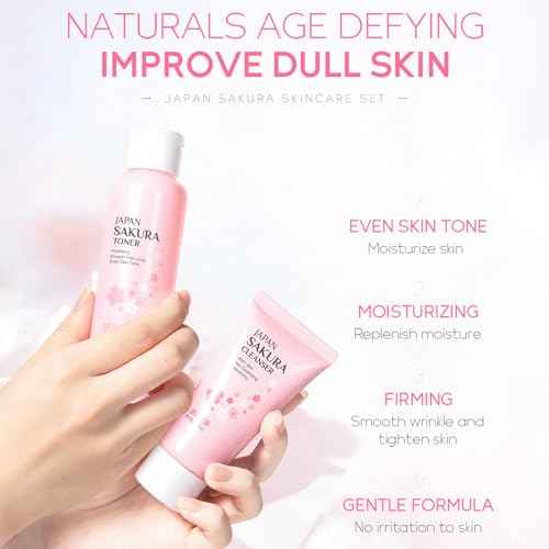 6 Pcs Skin Care Sets JAPAN SAKURA Women Beauty Gift Sets Sakura Skin Care Kit with Cleanser, Toner, Serum, Eye Cream, Lotion, Essence Cream Travel Kit for Women Teen Girls