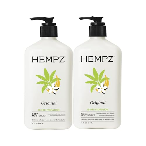 Hempz Original, Natural Hemp Seed Oil Body Moisturizer with Shea Butter & Ginseng, Pure Herbal Skin Lotion for Dryness, Nourishing Vegan Cream, Floral and Banana, 17 Fl Oz, 2 Pack
