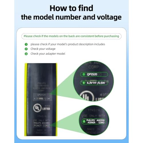 Superer 4.3V A00390 Charger Fit for Philips Norelco One Blade QP2520 MG3740 - (Old Model) - QP2521 QP2522 QP2515 MG5700 MG3720 QG3330 Electric Shaver, for Phillips OneBlade Replacement Power Cord