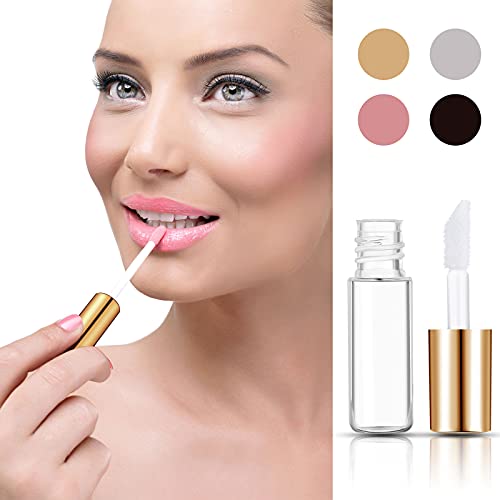 Patelai 40 Pieces Empty Lip Gloss Tubes Containers Clear Lip Balm Bottle with Rubber Stopper and 2 Pieces Funnels for Women DIY Makeup Lip Samples(1.2 ml,Gold, Rose Gold, Black, Silver)