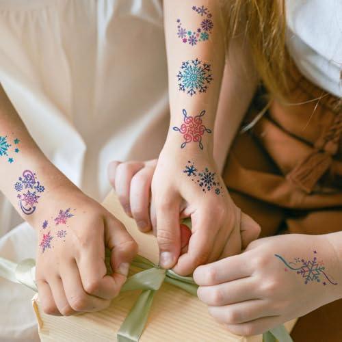 Glitter Snowflake Temporary Tattoos for Kids - 74 Individually Sheets Snowflake Tattoos for Kids Winter Christmas Party Supplies