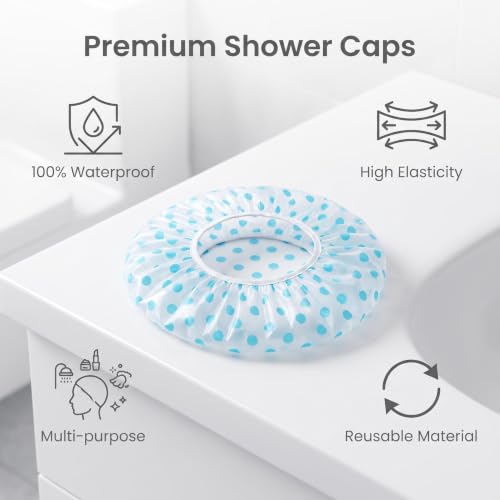 6 Pack Waterproof EVA Shower Caps with Elastic Band
