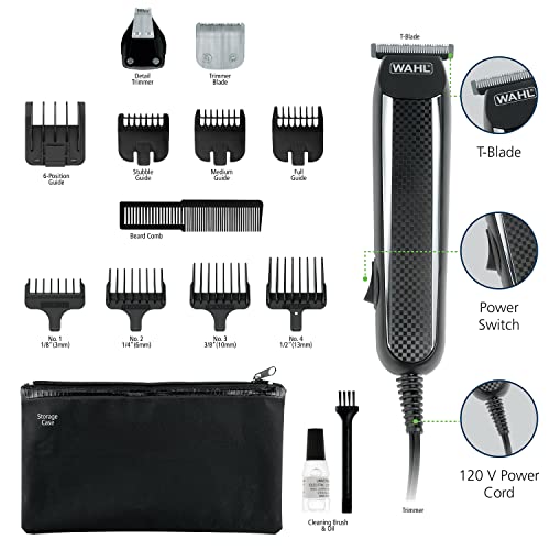 Wahl PowerPro Corded Detailer Trimmer Kit for Mens Grooming ? for Beard, Mustache, Stubble, Ear, Nose, & Body Grooming ? Model 9686