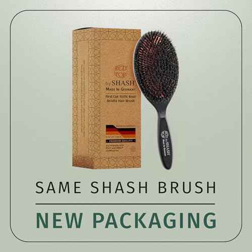 SHASH 100% First Cut Boar Bristle Hair Brush, Suitable For Thin To Normal Hair - Naturally Conditions Hair, Improves Texture, Exfoliates, Stimulates, Made in Germany (Black, Large)