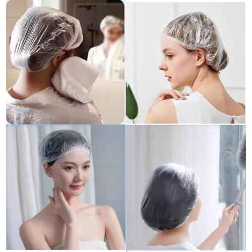 100 PCS Disposable Shower Caps Plastic Clear Hair Cap Elastic Waterproof Hair Bath Caps Thick Shower Cap for Women Hotel Hair Salon Travel Spa Home Use Beauty Salon Accessories Cleaning Supplies 20.5"
