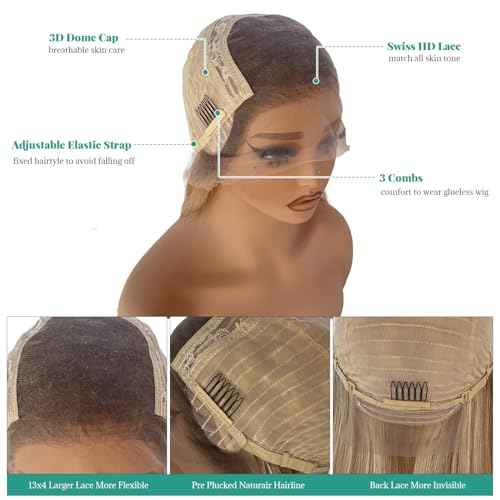 Munx Highlight Ombre Ash Blonde Lace Front Wigs for White Women, 13X4 Lace Frontal Human Hair Wig Brown Mixed Blonde Colored Glueless Pre Plucked Long Wigs with Tiny Knots 24in