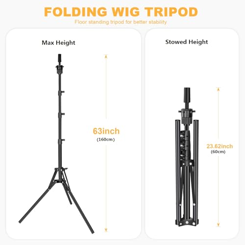 Beauty Star 63" Wig Stand Tripod with 22" Mannequin Head Kit